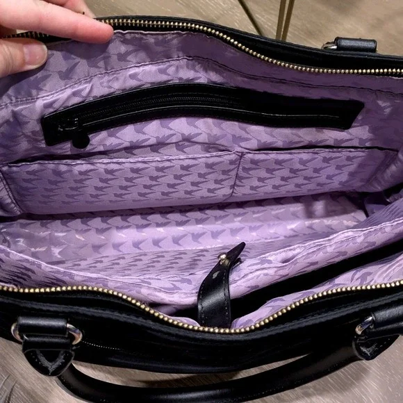 Lo & Sons Brookline Laptop Bag Black with Lavender Interior Nylon Tote - Picture 11 of 11